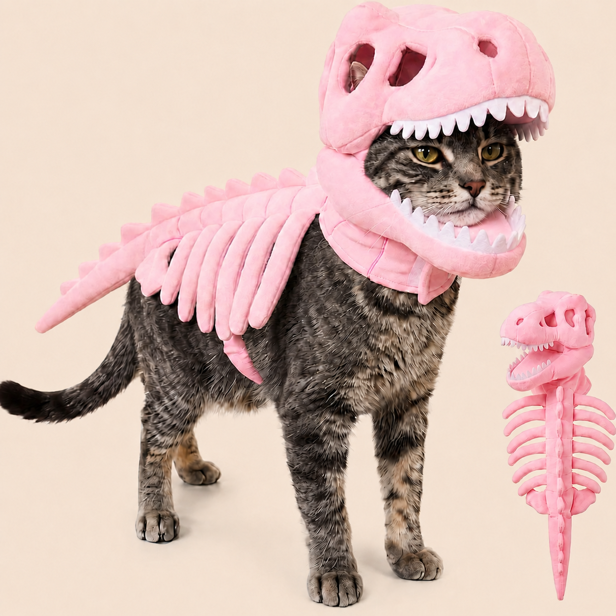 🎃 65% OFF– Dinosaur Skeleton Pet Costume for Cats  | Funny Soft Halloween Outfit 🐾