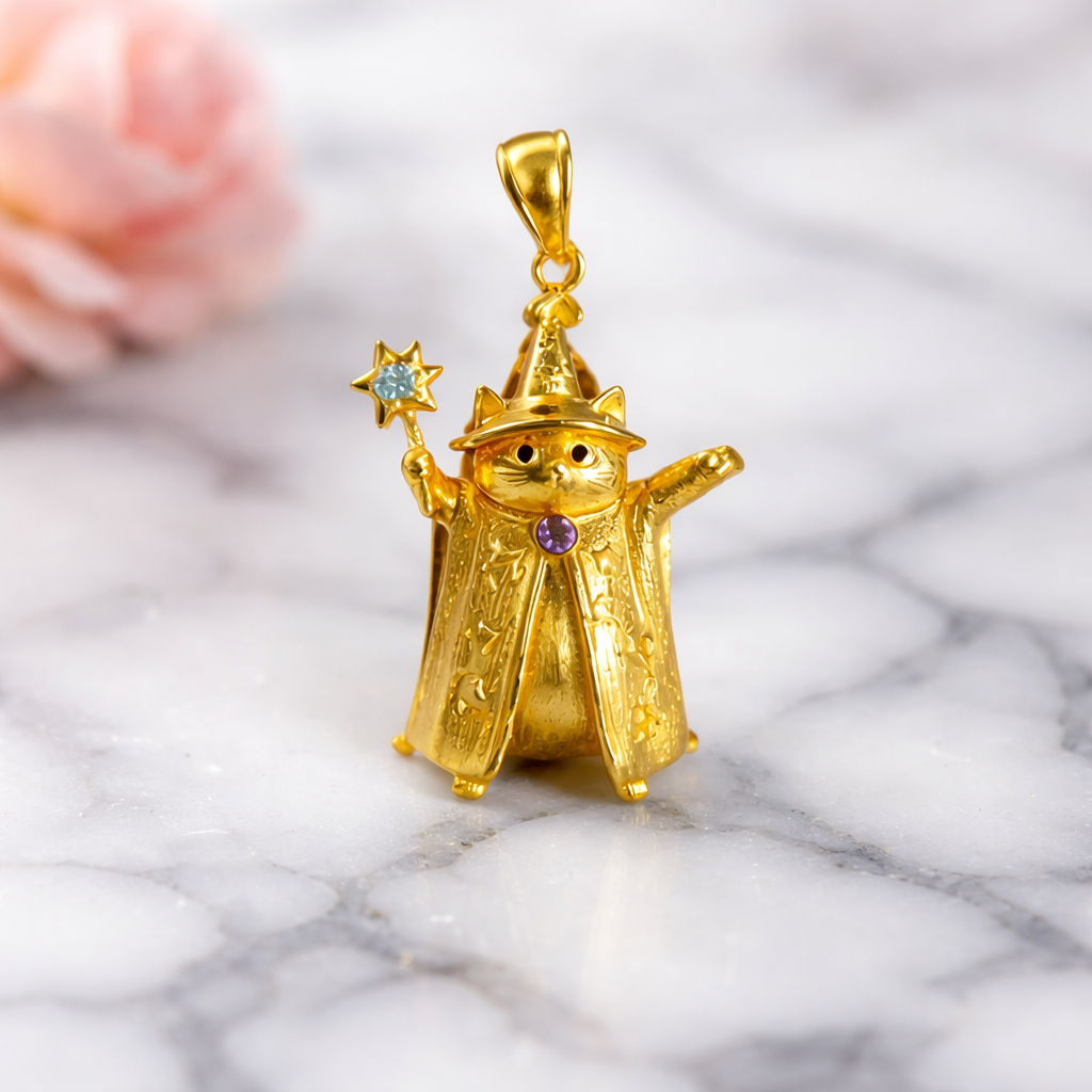 🐾 Wizard Cat Necklace – Lucky Charm & Cosmic Protector