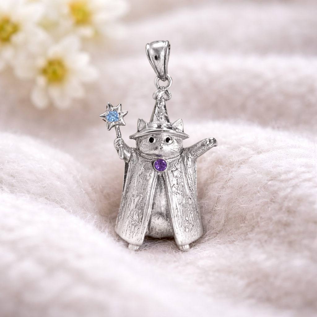 🐾 Wizard Cat Necklace – Lucky Charm & Cosmic Protector