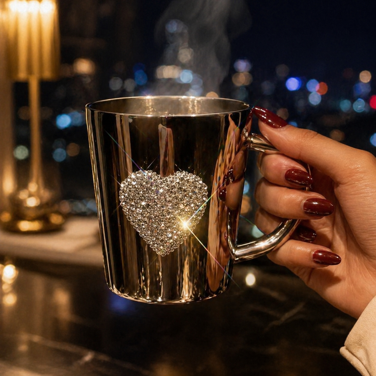 Luxury Rhinestone Heart Stainless Steel Tumbler – Sparkling Bling Cup for Home, Office & Gifts