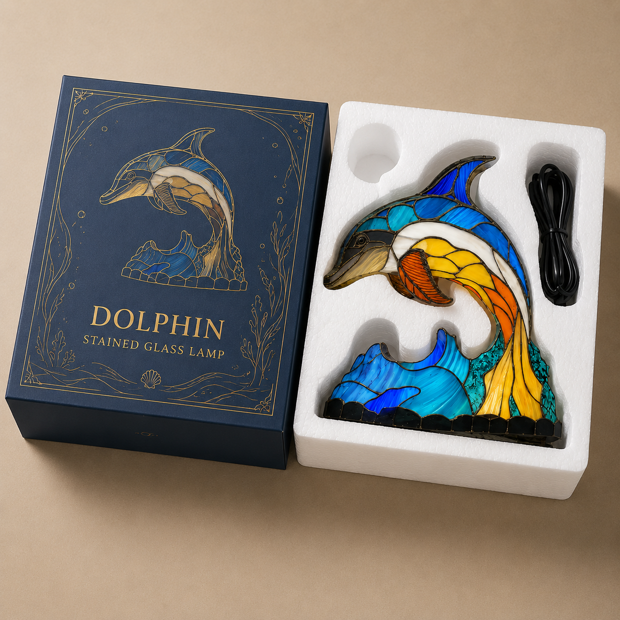 🔥70% OFF 🐬Whimsical Leaping Dolphin Lamp – Vibrant Tiffany Style Stained Glass Ocean Lighting🌊