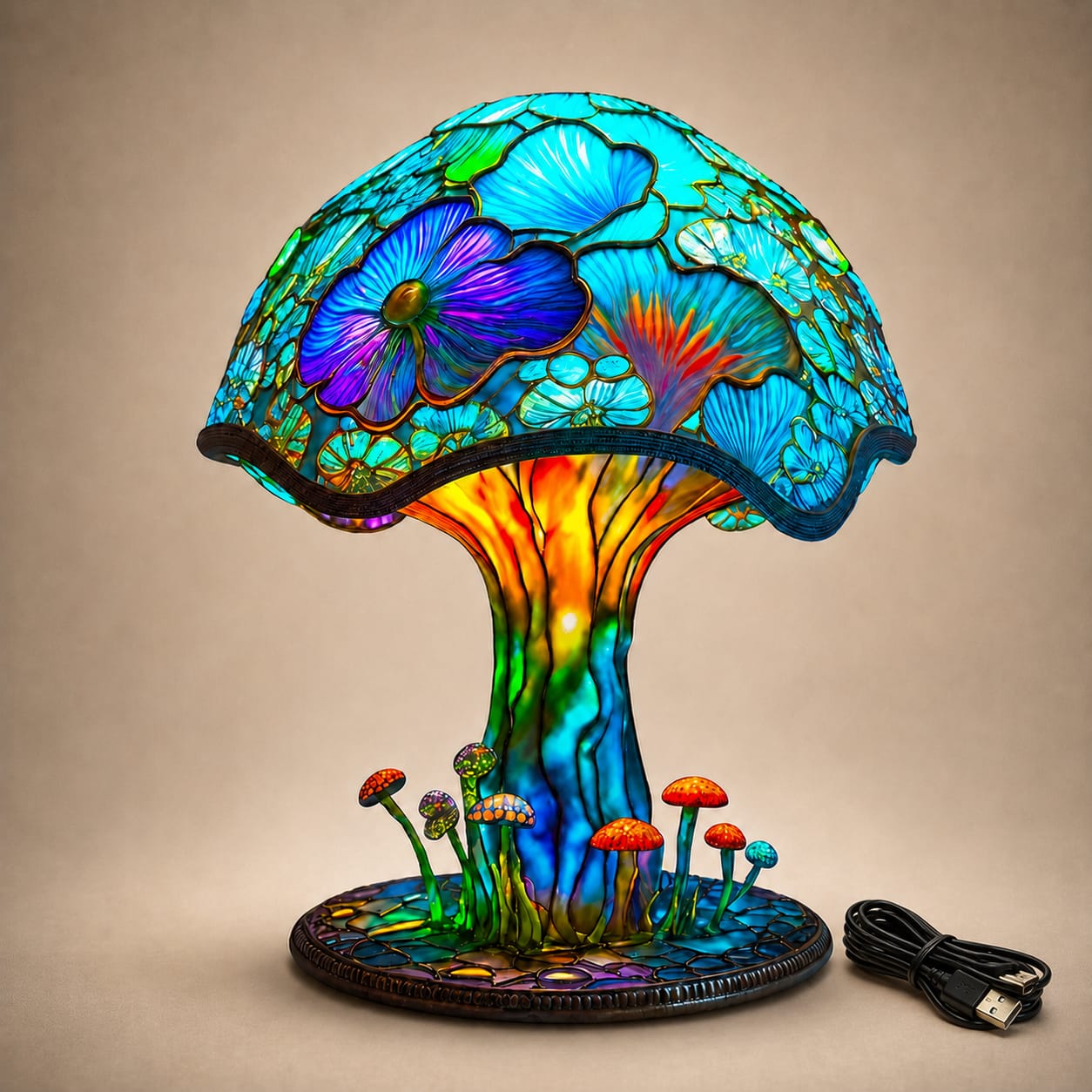 🔥70% OFF 🍄Whimsical Garden Mushroom Lamp – Iridescent Tiffany Style Fantasy Lighting