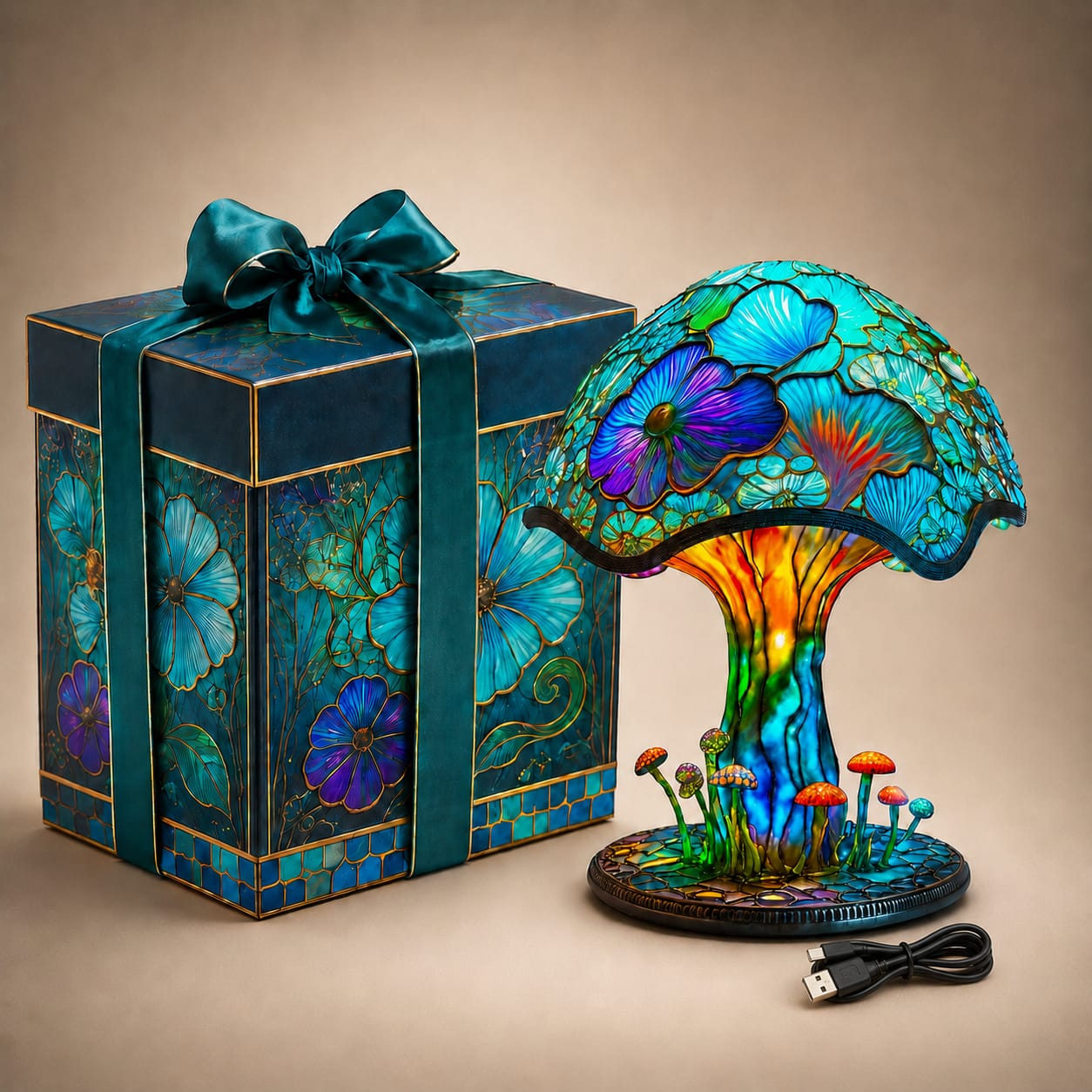 🔥70% OFF 🍄Whimsical Garden Mushroom Lamp – Iridescent Tiffany Style Fantasy Lighting
