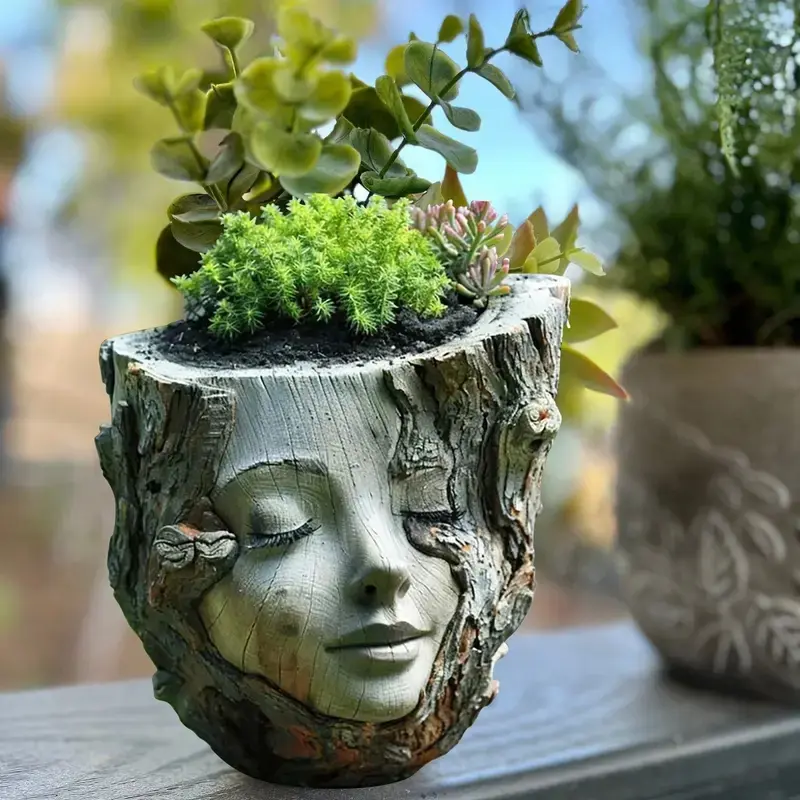 🔥68% OFF Only Today – Tree Stump Girl Flower Pot 🌱– Resin Succulent Planter for Home & Garden Decor