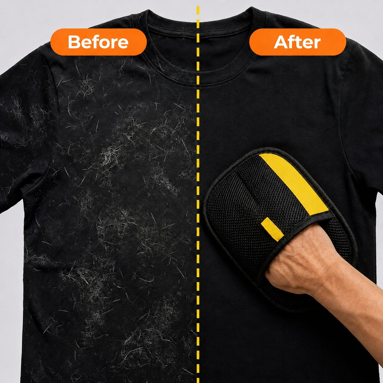 Pet hair remover glove before and after result
