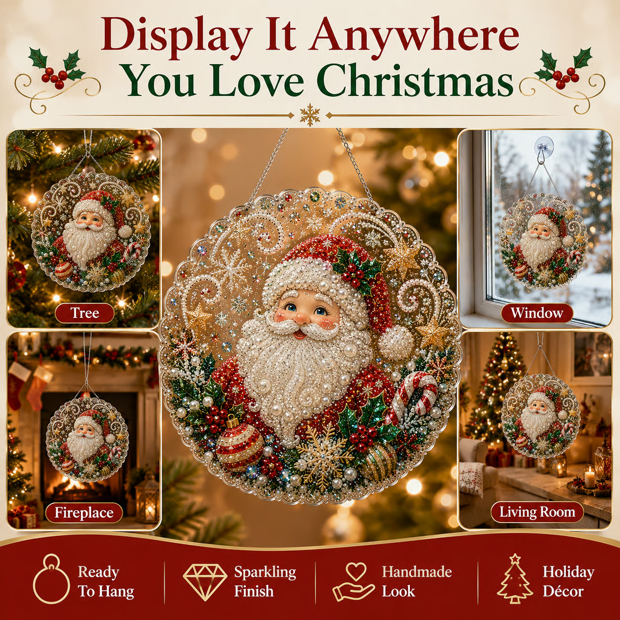 🎄 LAST DAY 49% OFF – ✨ Christmas Pearl Diamond Art Hanging Ornament Kit | Luxury Flocked Canvas with Scratch-Resistant Non-Fading Pearl Beads DIY Handmade Holiday Hanging Decor 🎅💎