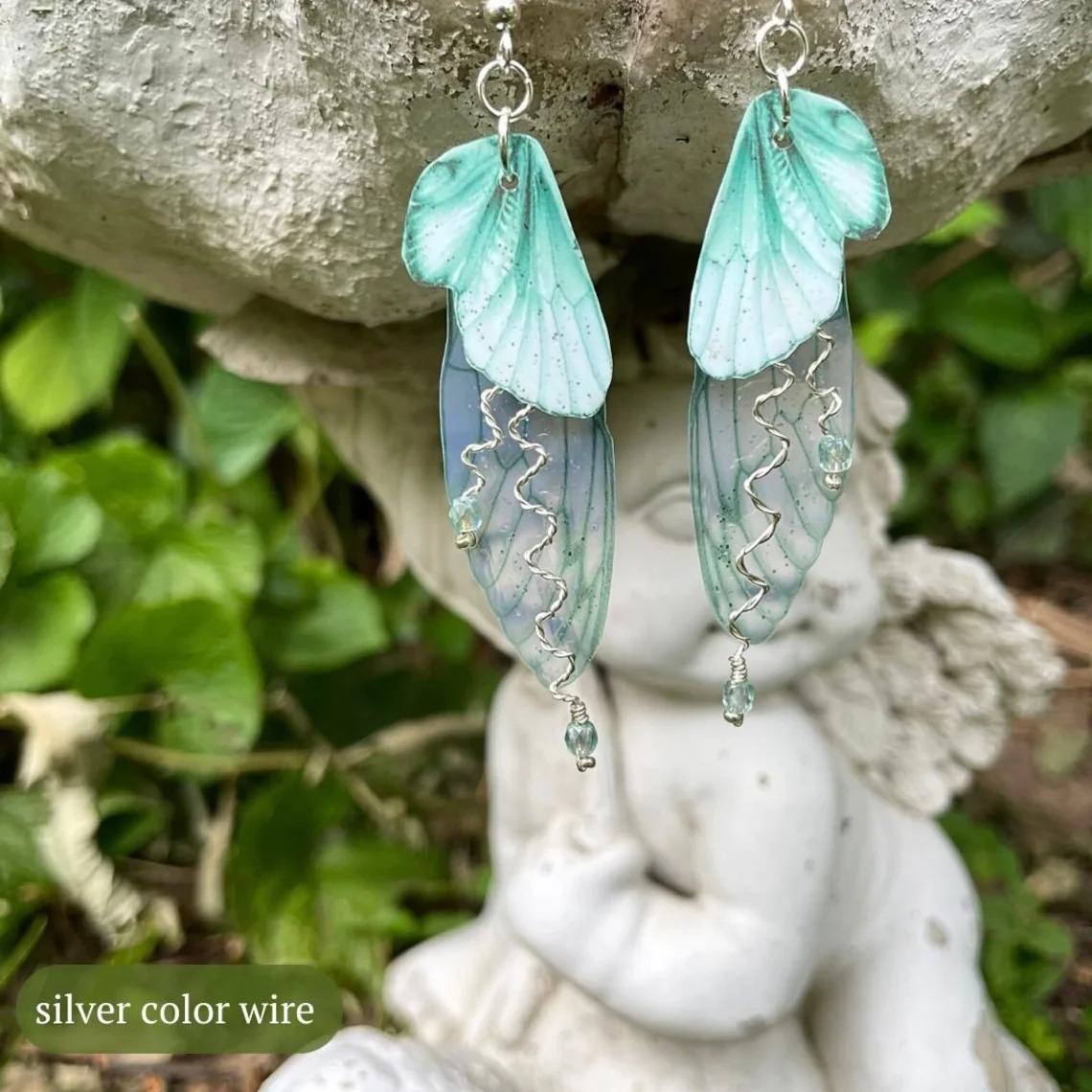 Mint Green Fairy Wing Earrings