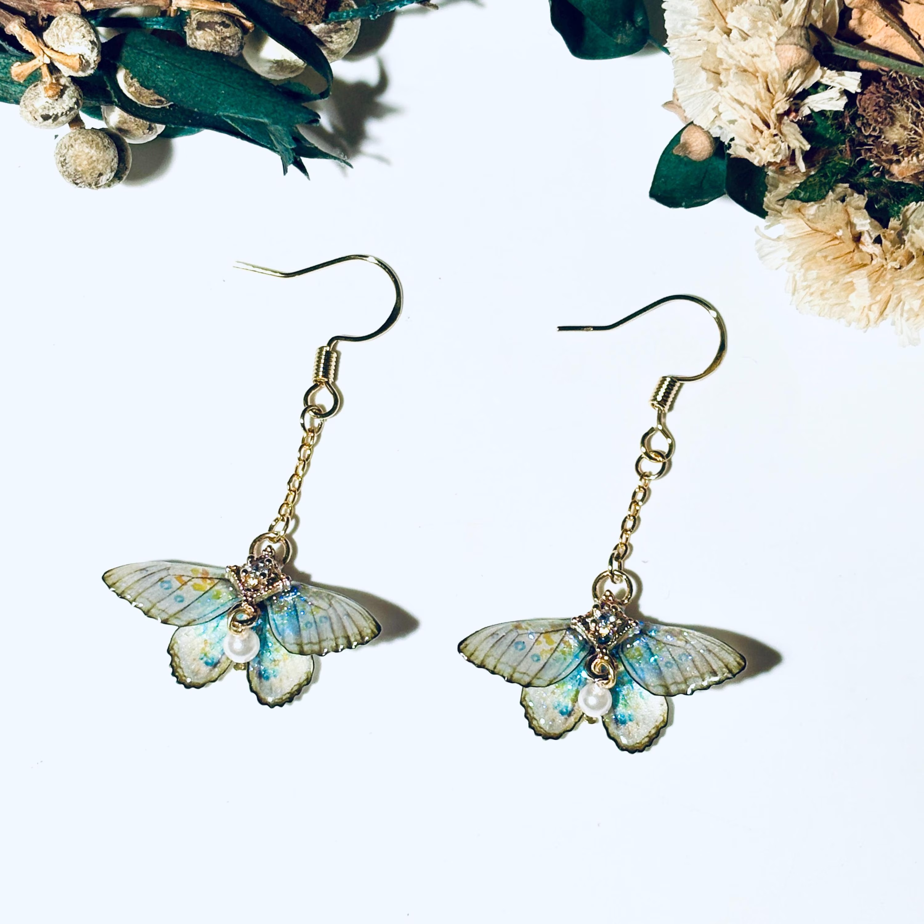 Moth Earrings, Cute Moth Wings With Pearl