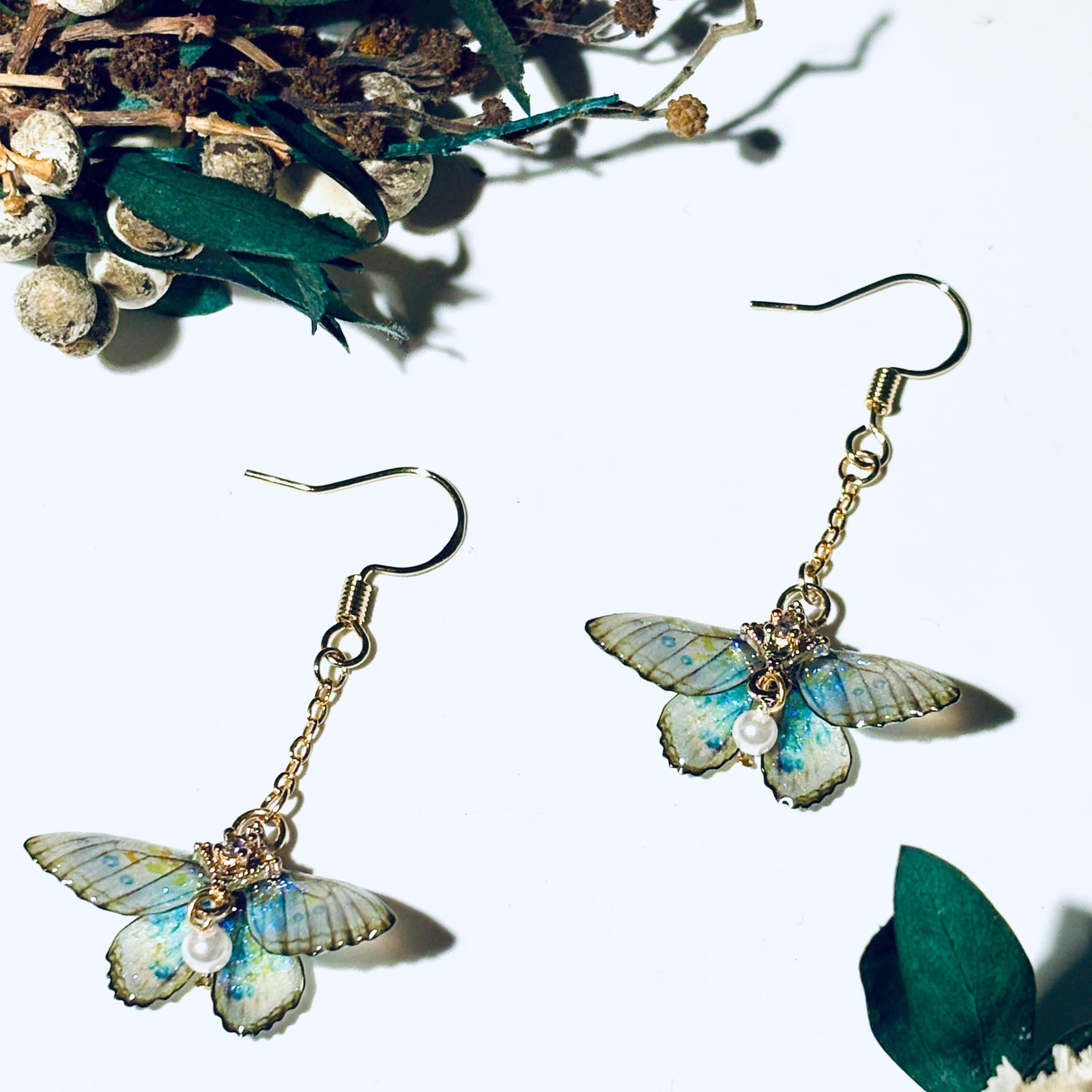 Moth Earrings, Cute Moth Wings With Pearl