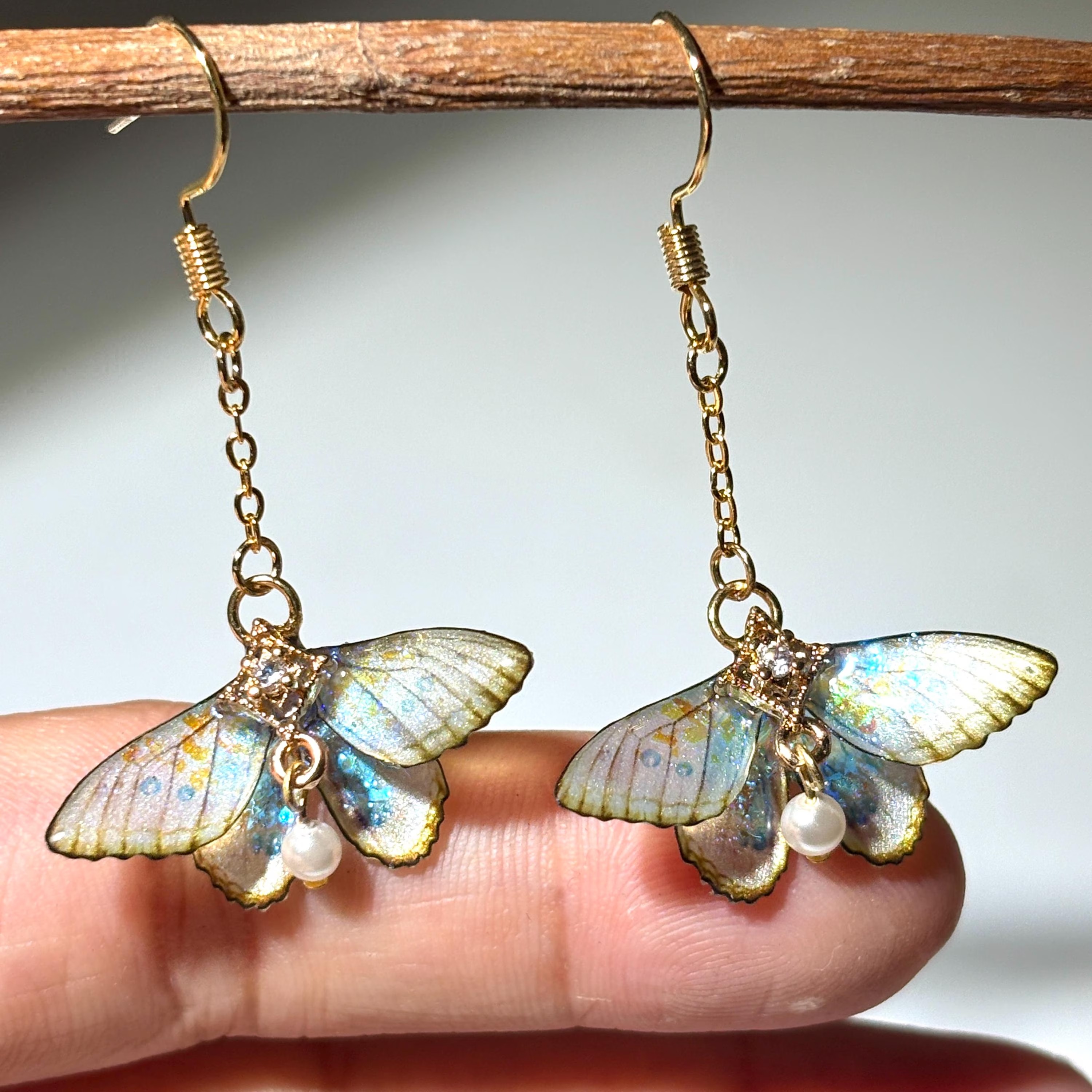 Moth Earrings, Cute Moth Wings With Pearl