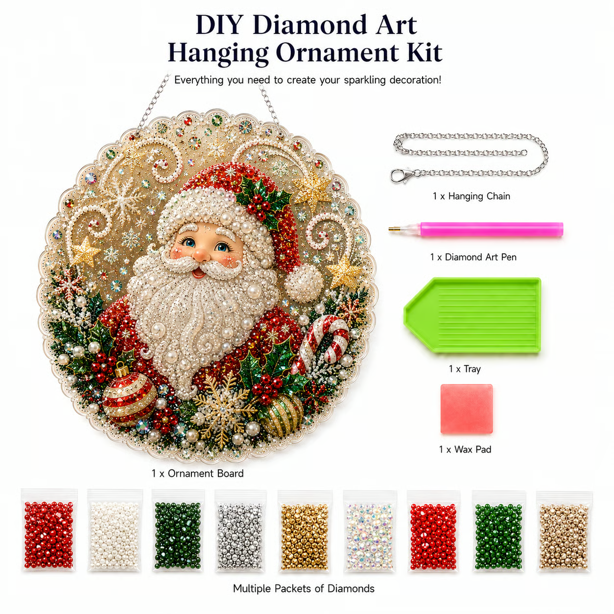 🎄 LAST DAY 49% OFF – ✨ Christmas Pearl Diamond Art Hanging Ornament Kit | Luxury Flocked Canvas with Scratch-Resistant Non-Fading Pearl Beads DIY Handmade Holiday Hanging Decor 🎅💎