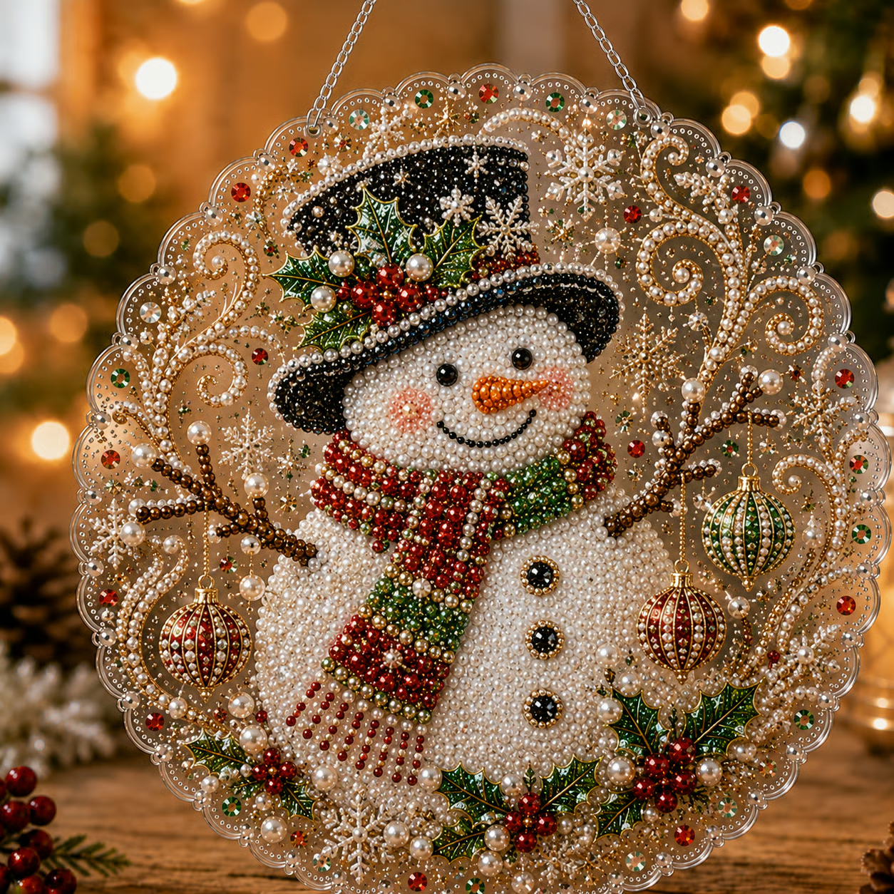 🎄 LAST DAY 49% OFF – ✨ Christmas Pearl Diamond Art Hanging Ornament Kit | Luxury Flocked Canvas with Scratch-Resistant Non-Fading Pearl Beads DIY Handmade Holiday Hanging Decor 🎅💎
