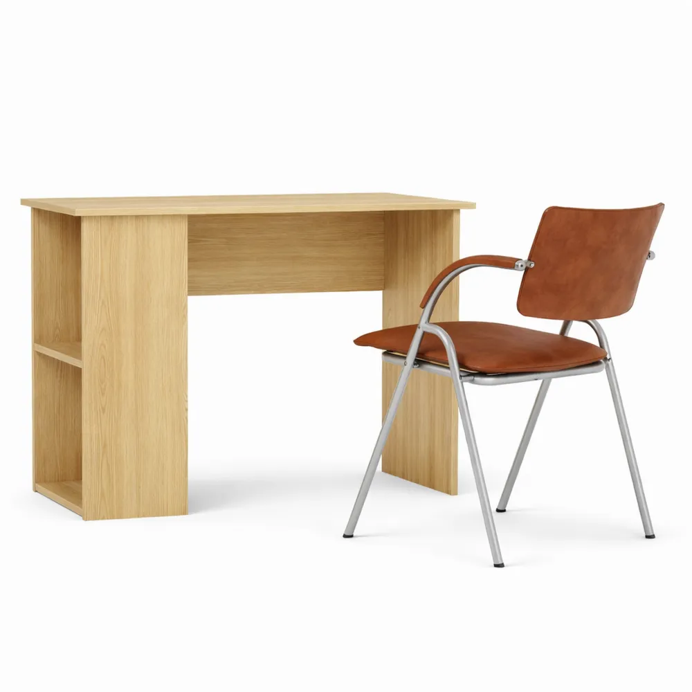 Table de travail avec étagères et espace pour ordinateur, chêne Sonoma