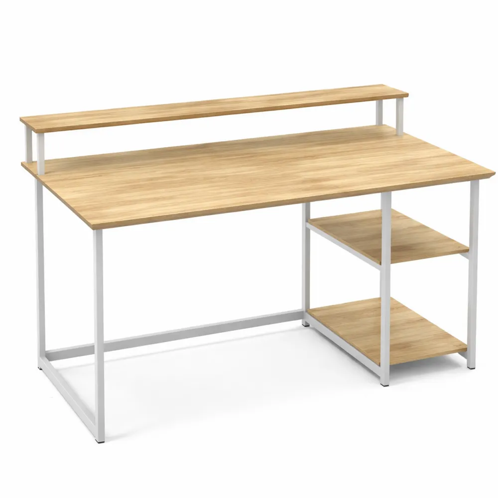 Bureau informatique moderne avec étagères réglables et support de moniteur, 100 cm