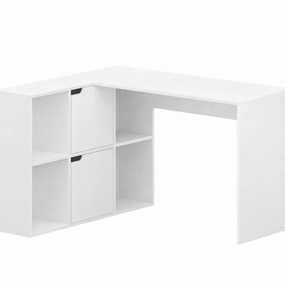 Table d'angle en L avec 6 compartiments de rangement, idéale pour la maison