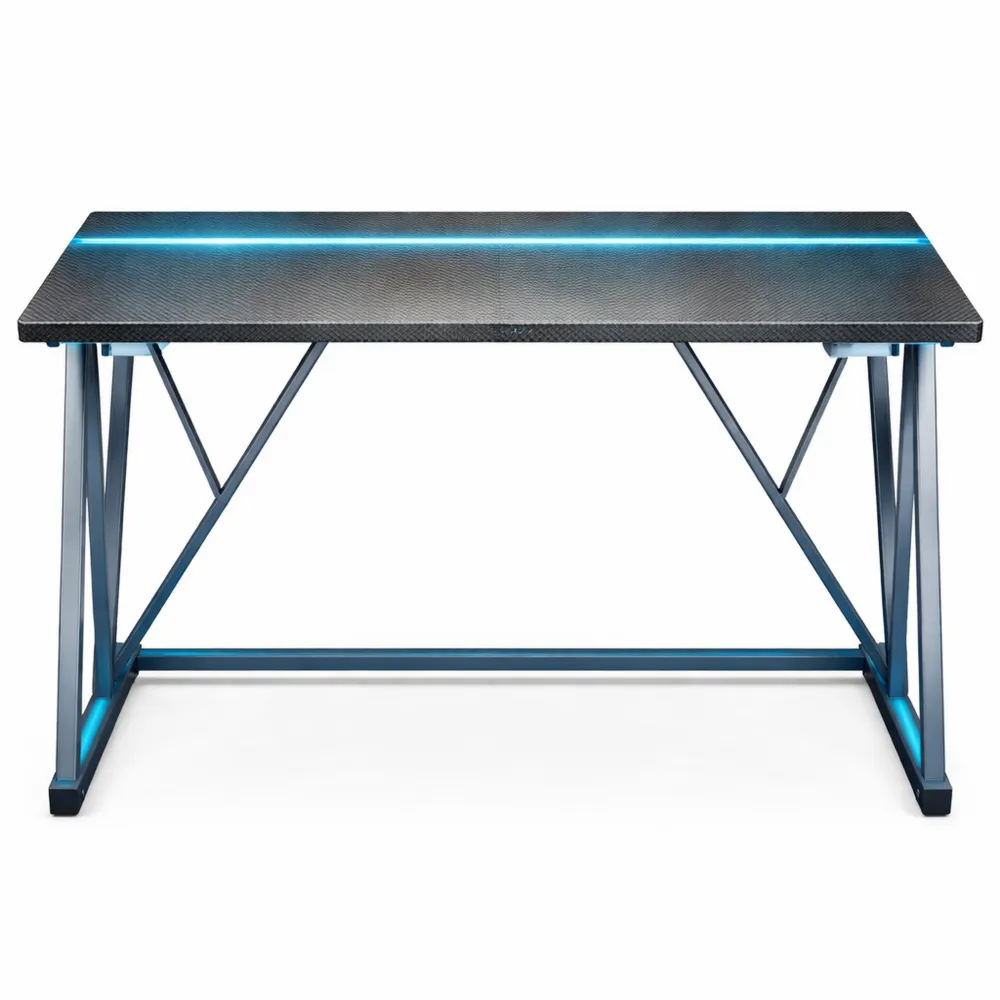 Table de Jeu LED avec Porte-Gobelet et Crochet Casque, 80 x 50 cm, Finition Fibre de Carbone