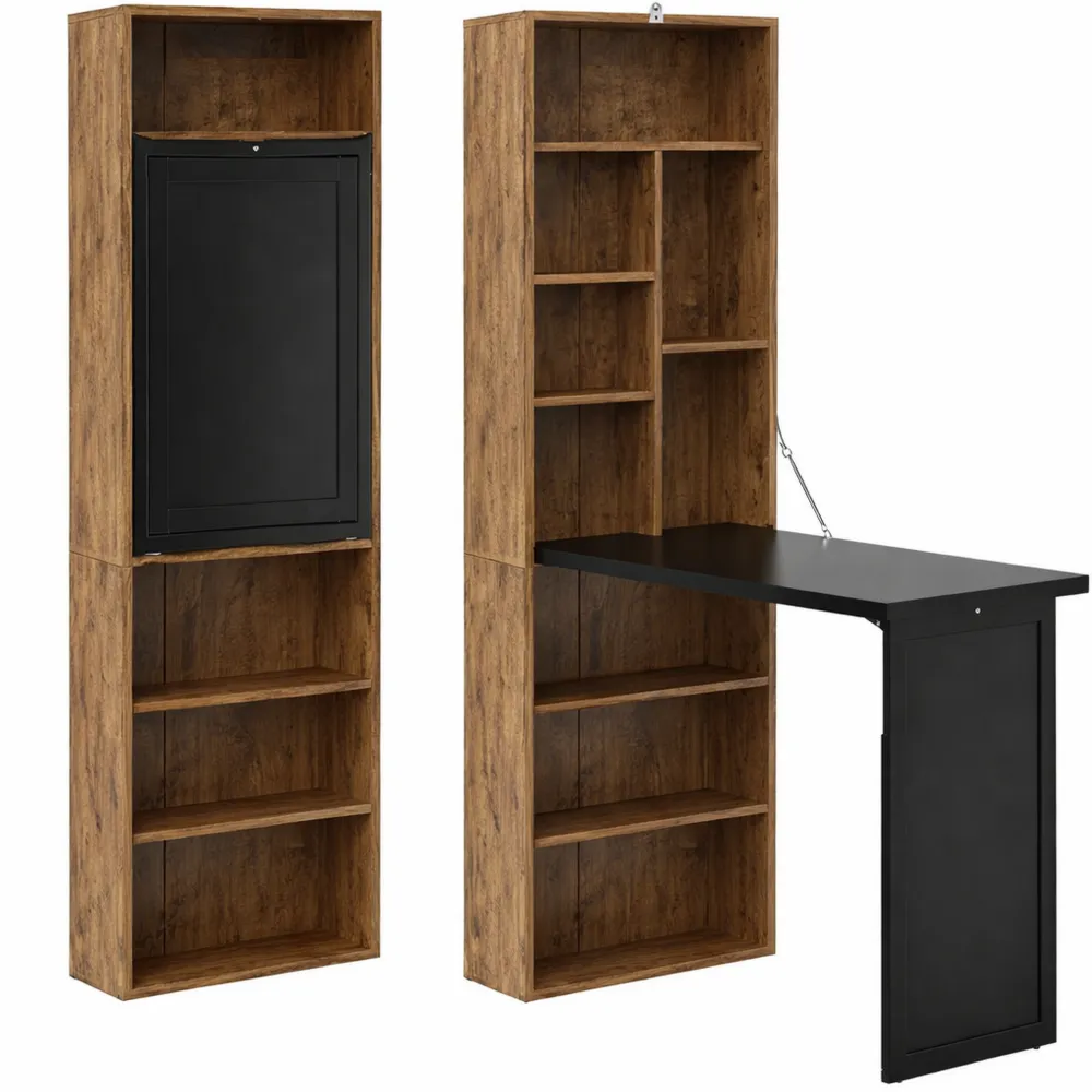 Bureau pliable avec étagères réglables et tableau noir, 9 compartiments ouverts, pour chambre