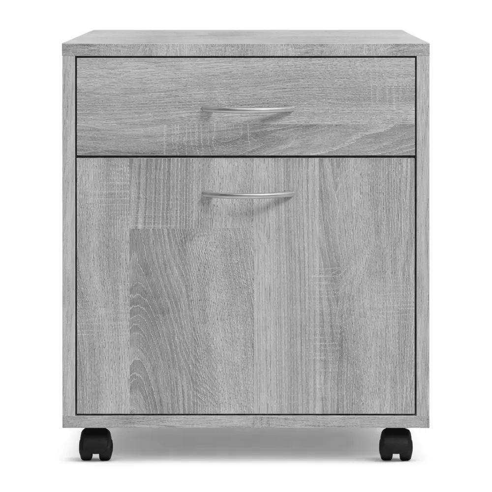 Caisson de Rangement Mobile pour Bureau avec Roulettes en Bois Gris