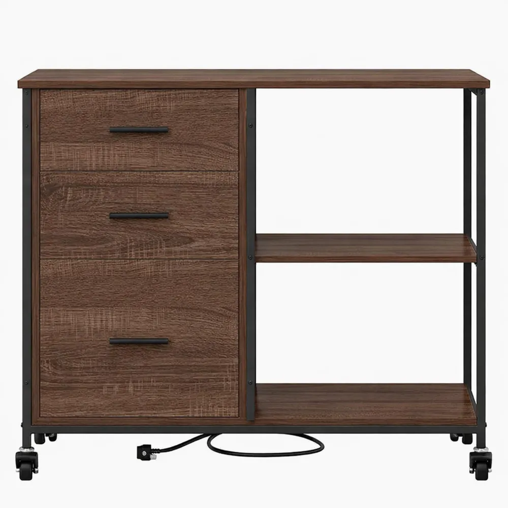 Meuble de Rangement sur Roulettes en Chêne Marron