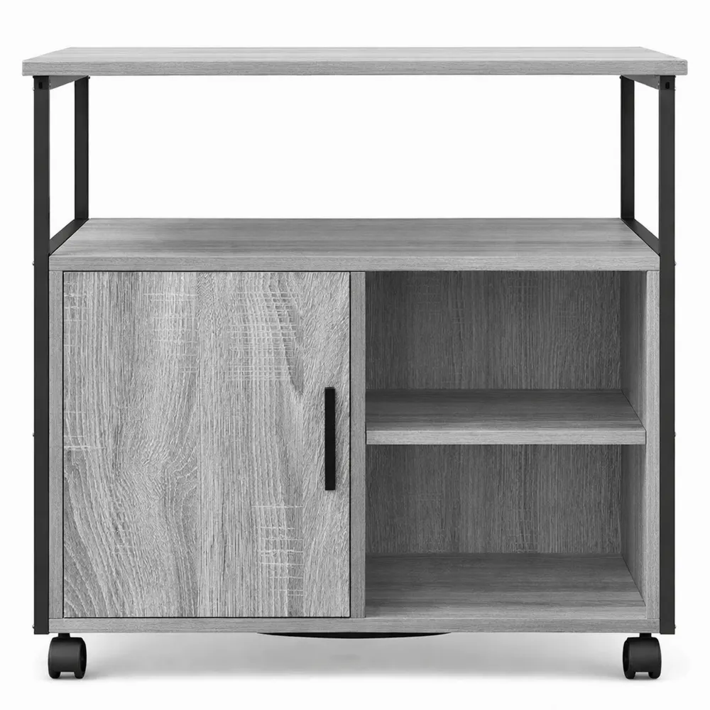 Caisson de bureau mobile avec rangement et recharge USB, finition gris bois