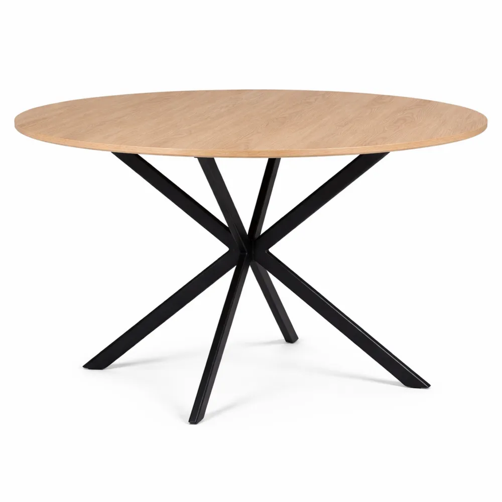 Table à Manger Ronde pour 6 Personnes, Pied en Métal et Bois, Diamètre 110 cm