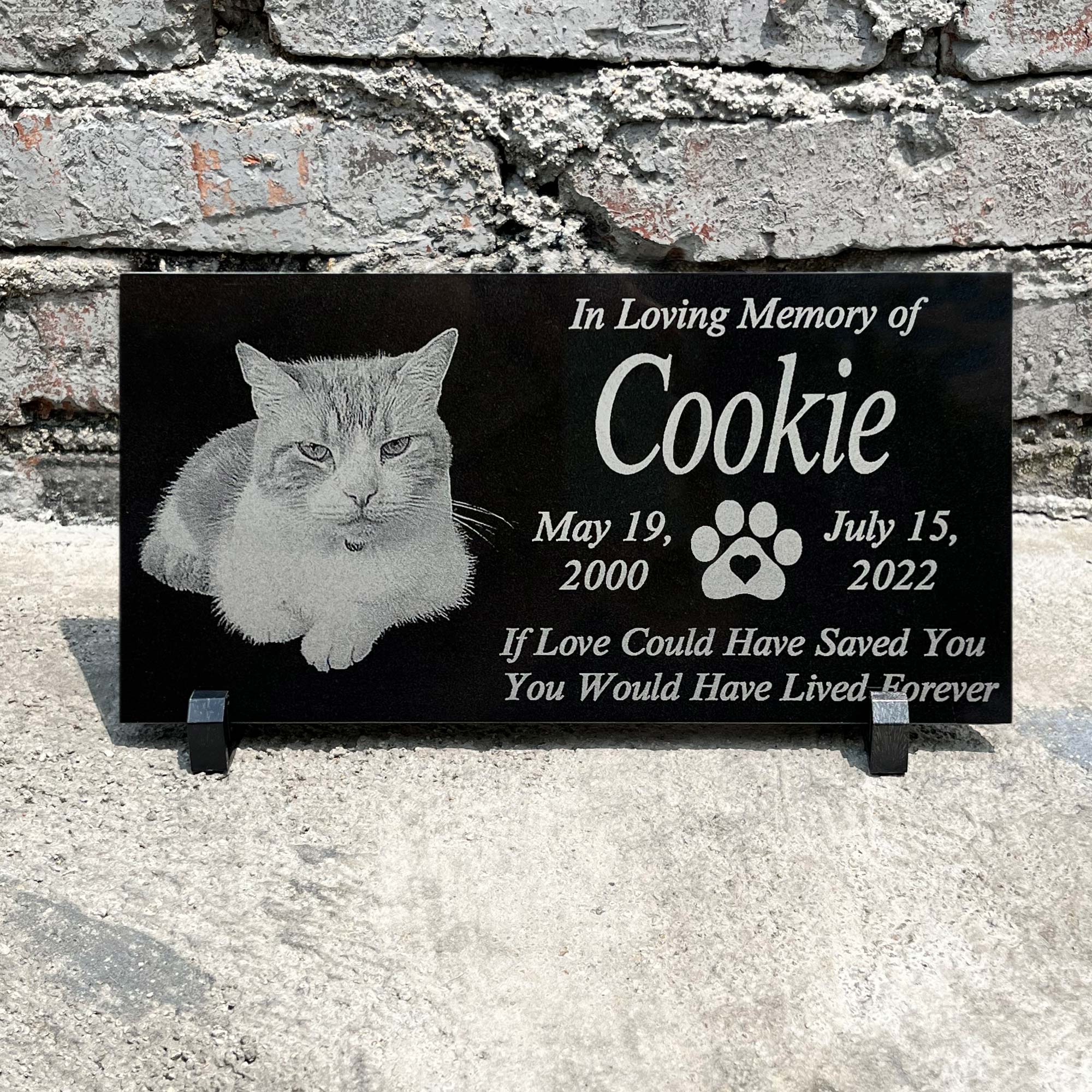 Customized Pet Black Granite Memorial Stone, Cat Dog Grave Marker With Photo