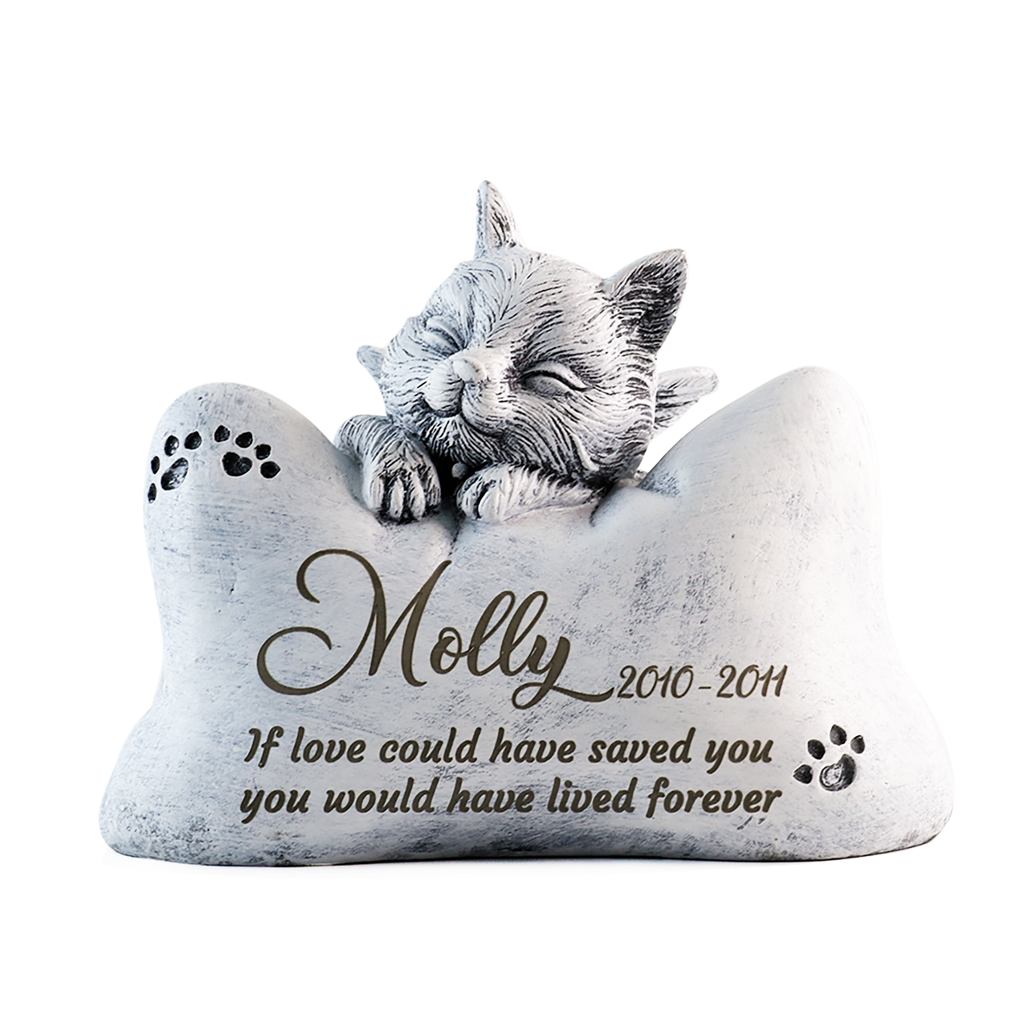Cat Memory Urn Box, Small Cat Statue with Pillow, Cat Memorial Stone Cat Loss Gift
