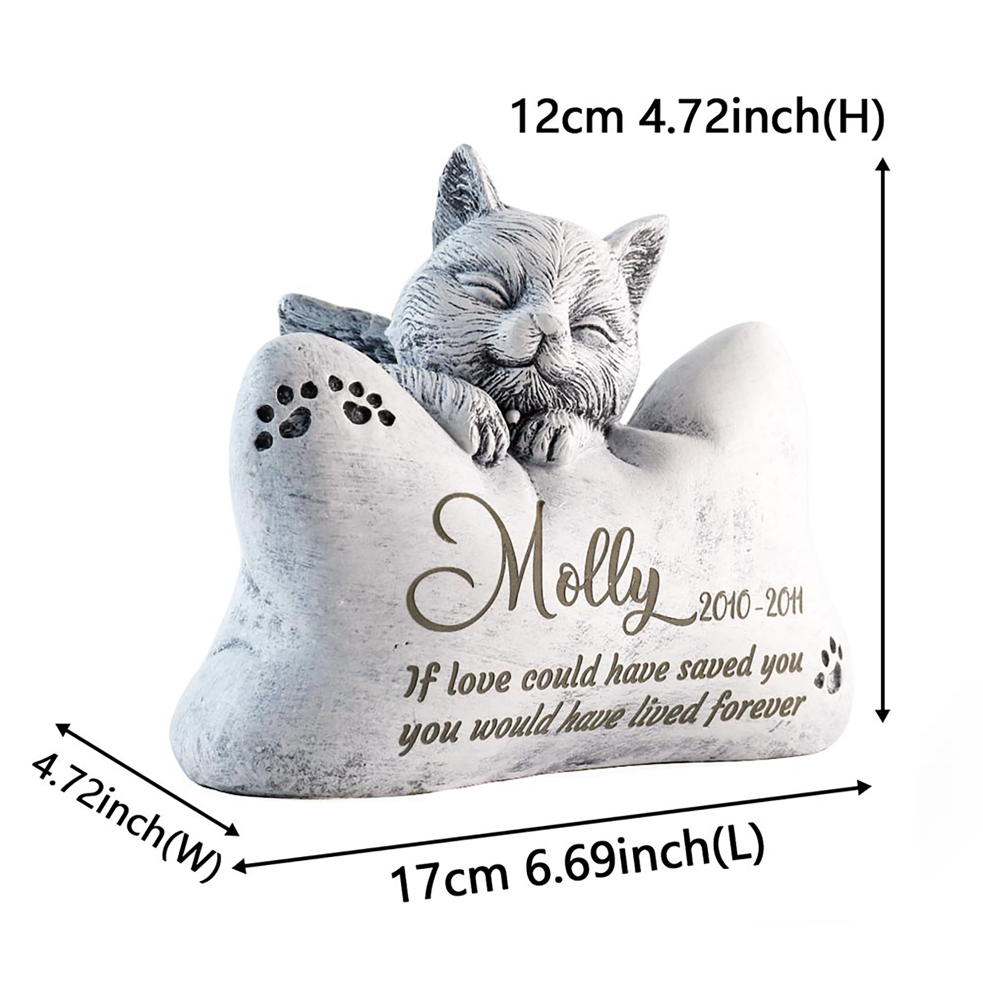 Cat Memory Urn Box, Small Cat Statue with Pillow, Cat Memorial Stone Cat Loss Gift