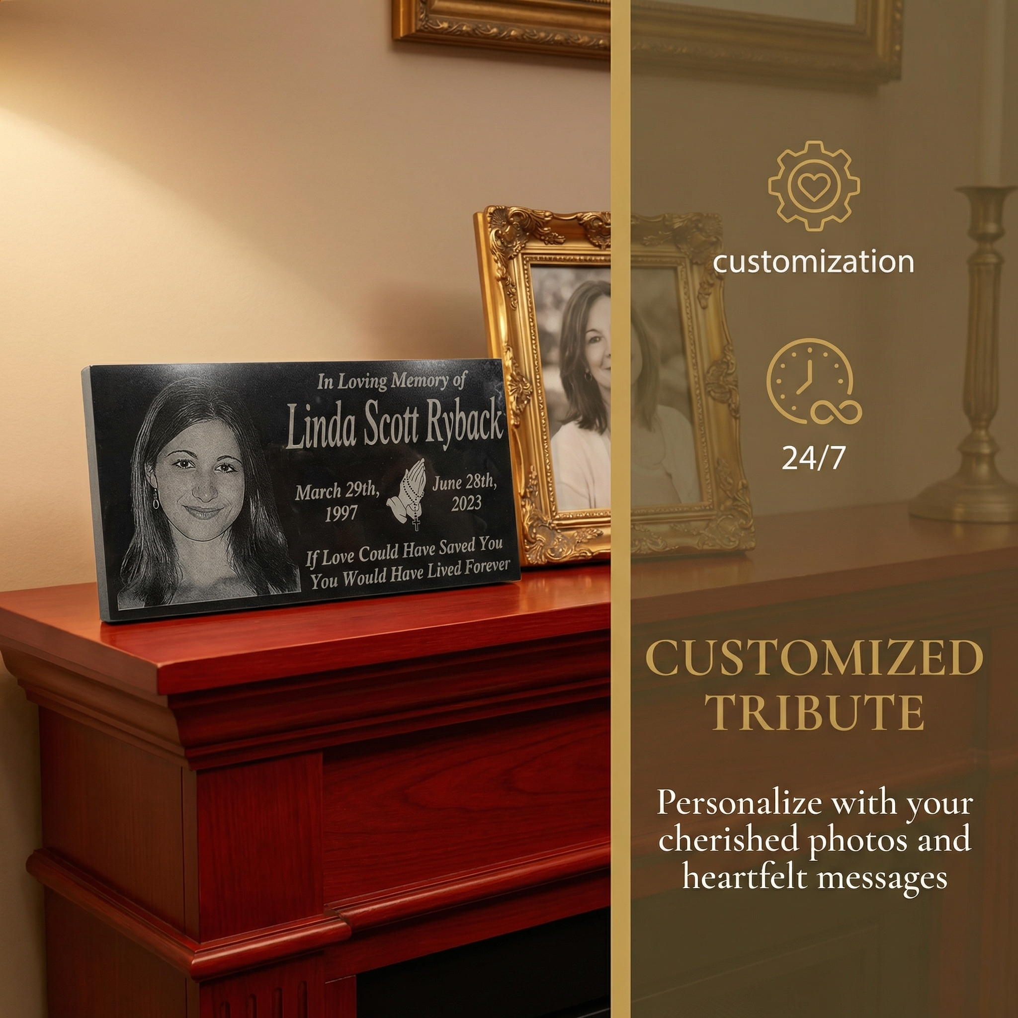 Customized Human Black Granite Memorial Stone Temporary Heastone Tombstone