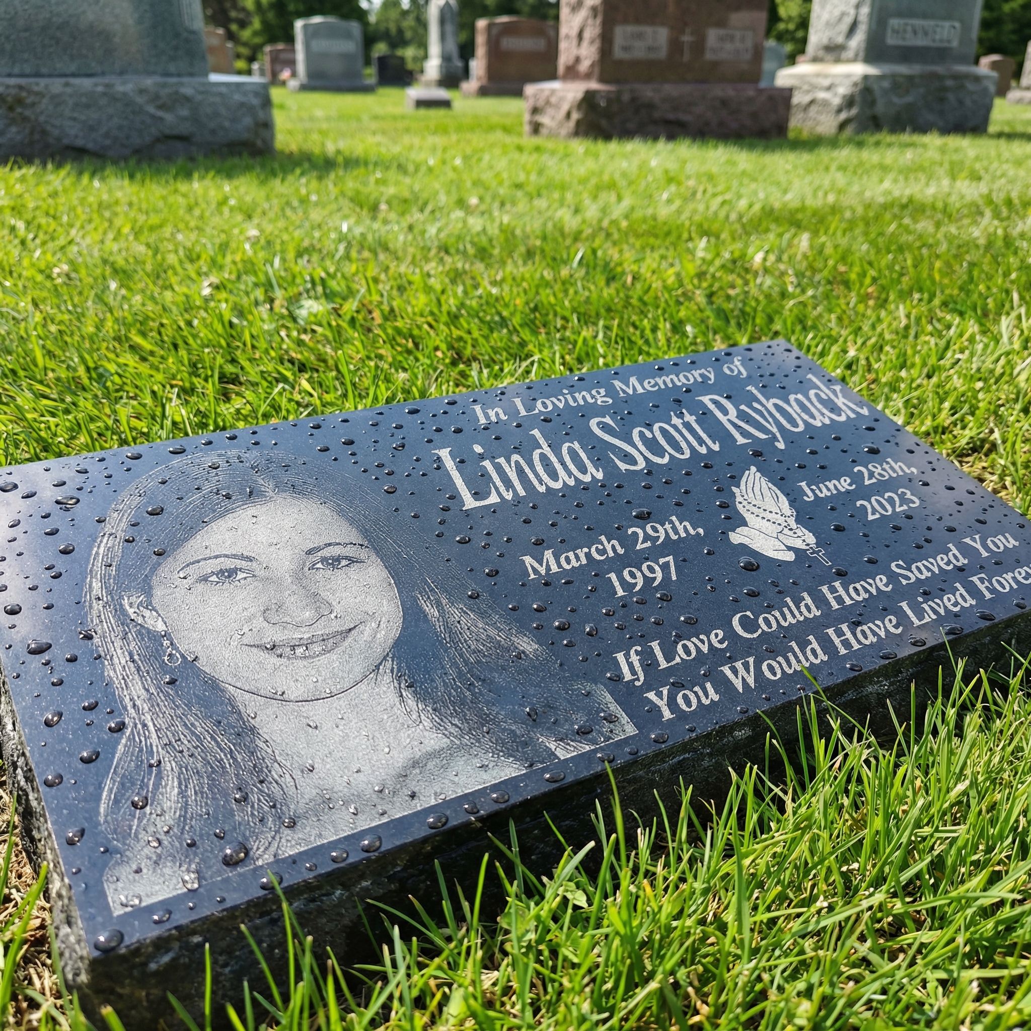 Customized Human Black Granite Memorial Stone Temporary Heastone Tombstone