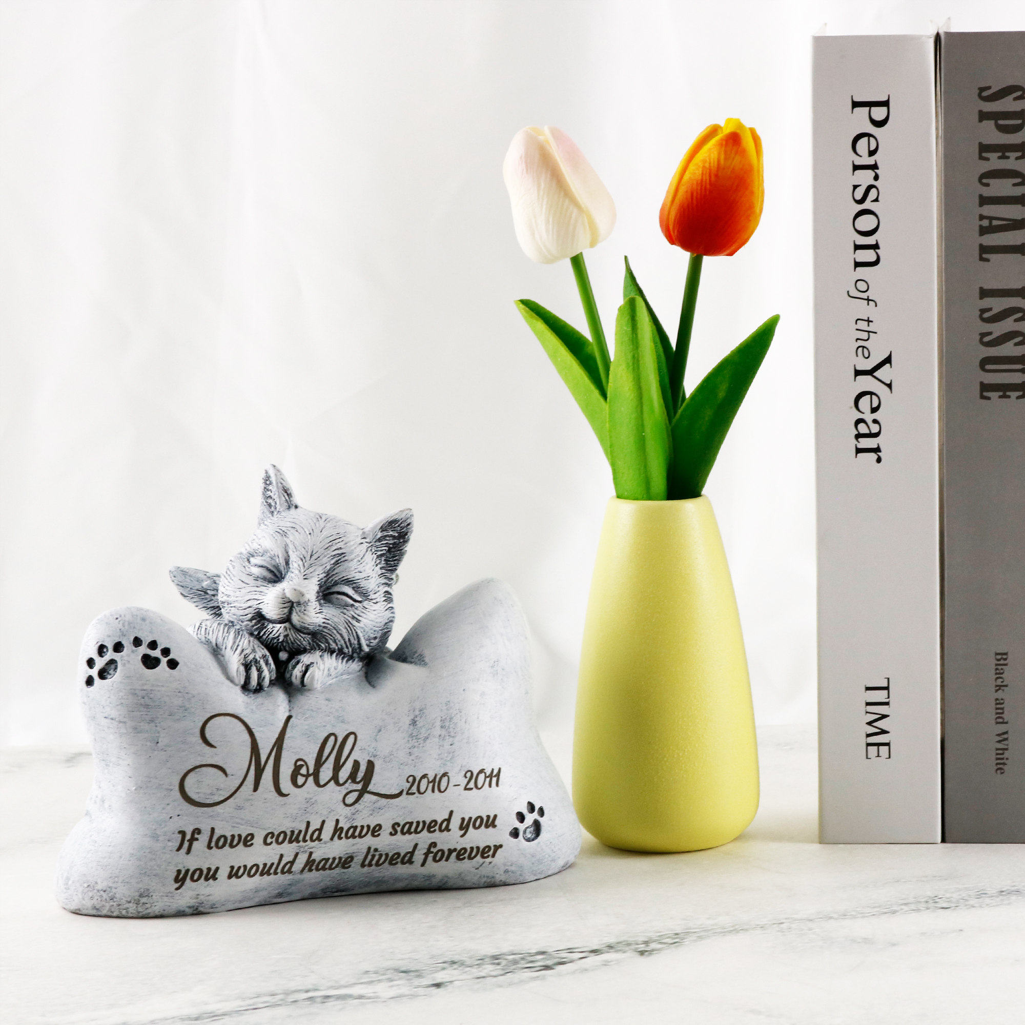 Cat Memory Urn Box, Small Cat Statue with Pillow, Cat Memorial Stone Cat Loss Gift