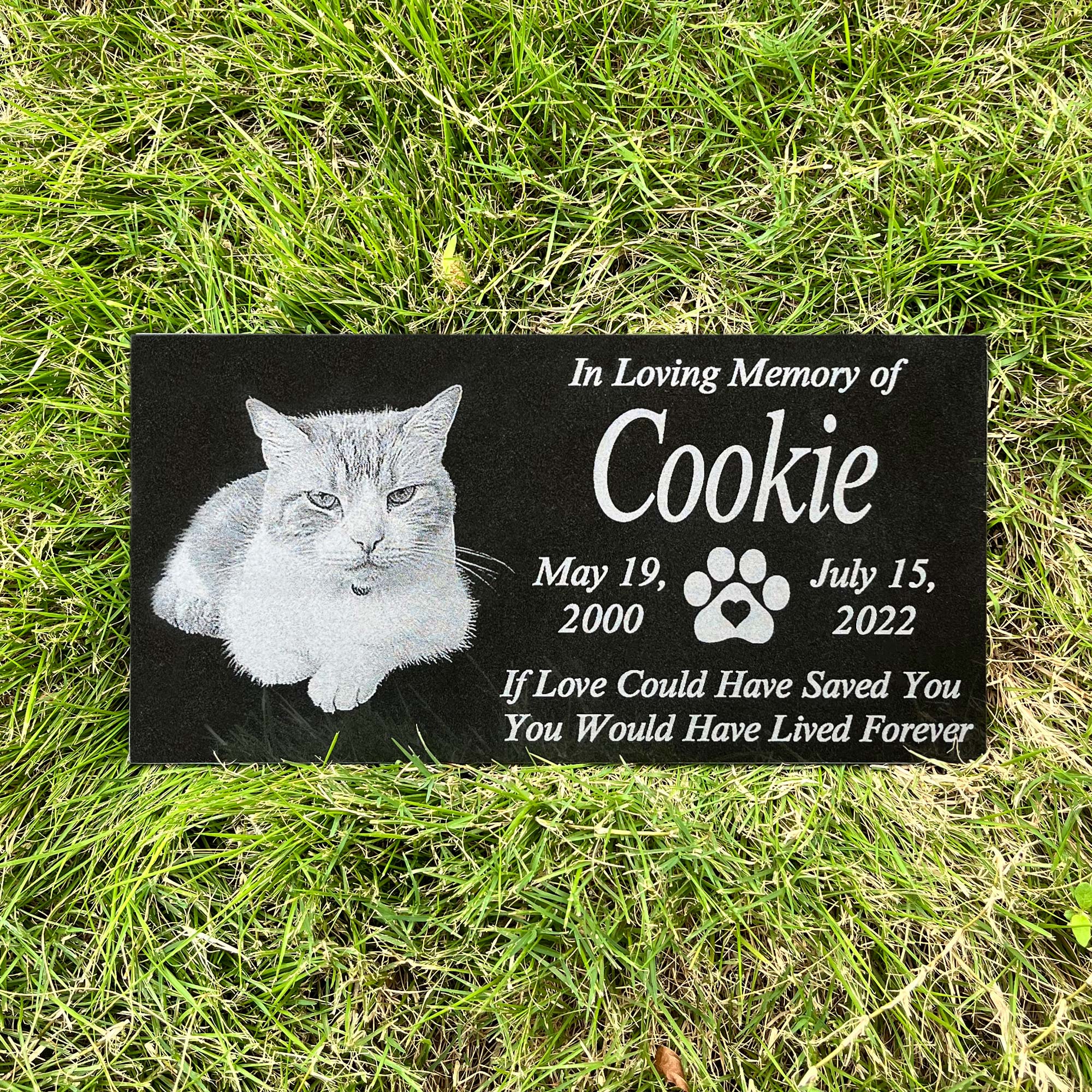 Customized Pet Black Granite Memorial Stone, Cat Dog Grave Marker With Photo