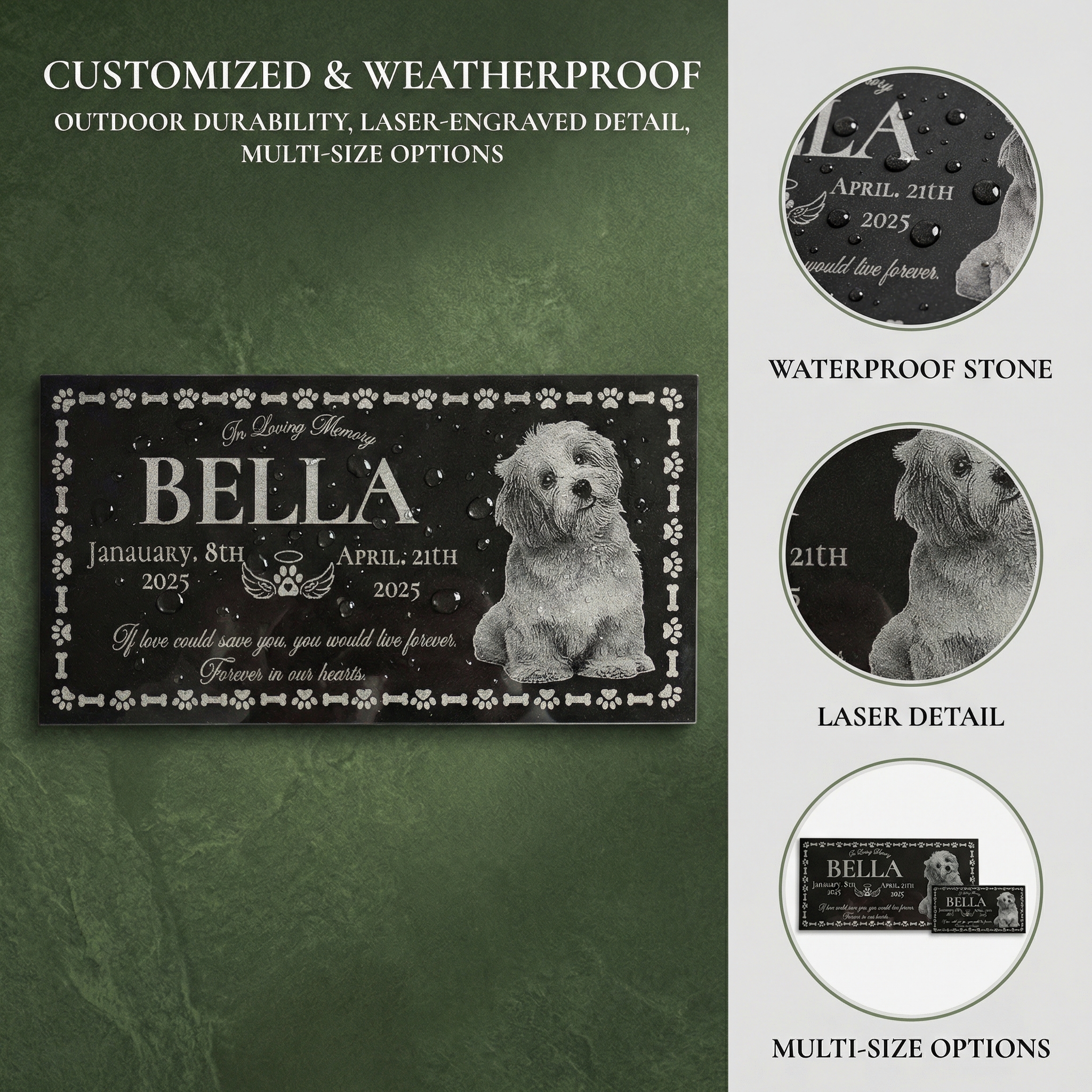 Customized Pet Black Granite Memorial Stone for Dog or Cat