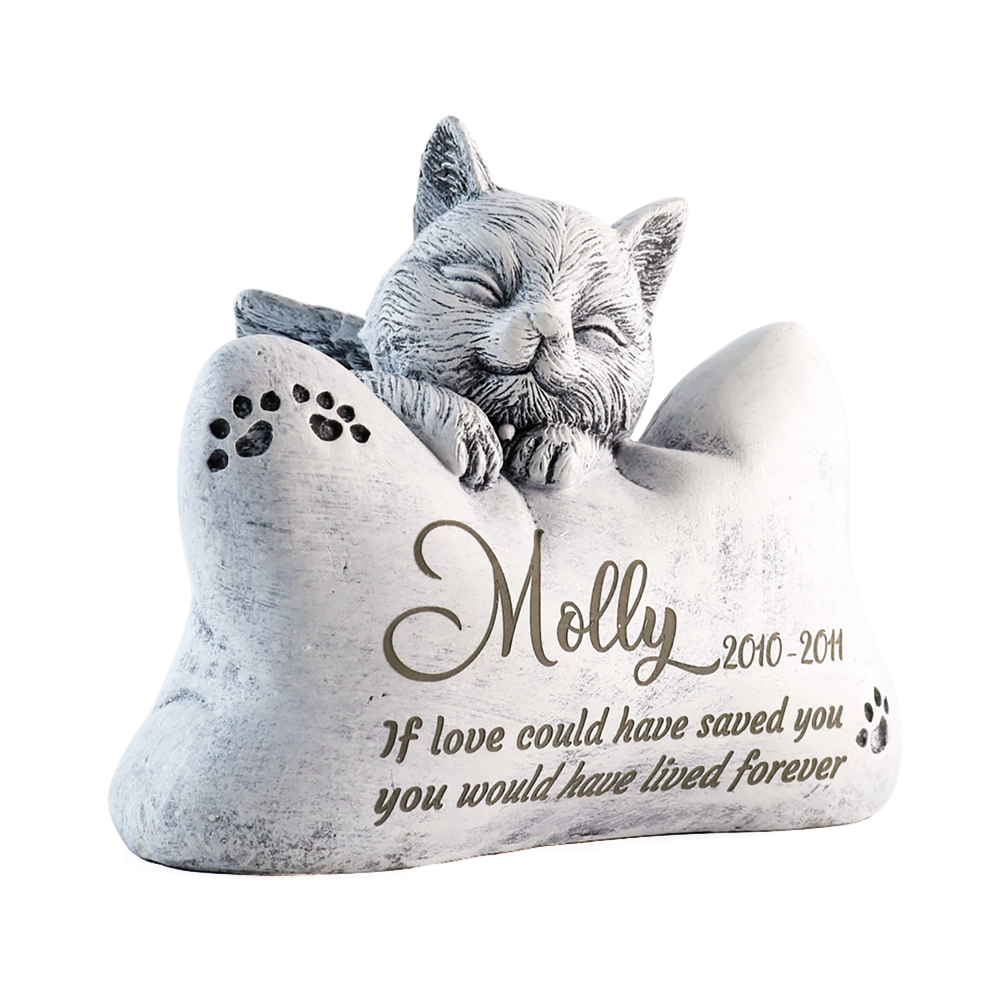 Cat Memory Urn Box, Small Cat Statue with Pillow, Cat Memorial Stone Cat Loss Gift