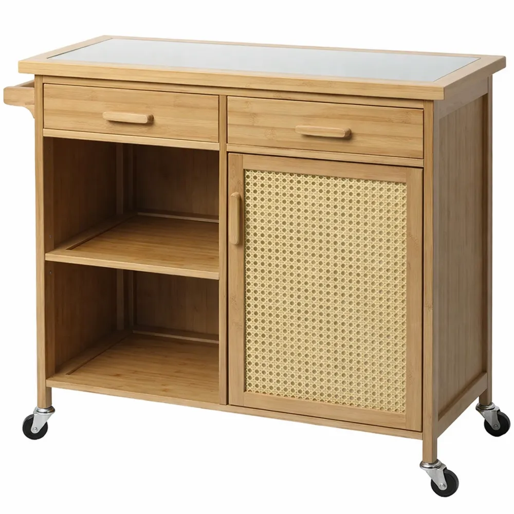Multifunktionaler Küchenwagen mit Schublade und Griff, Bambus, Braun