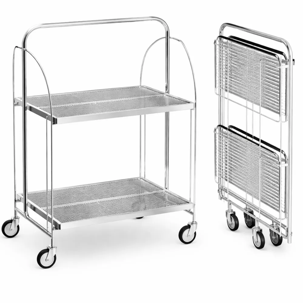 Küchen-Servierwagen mit Rollen, klappbar, 2-stufiger Ablagekorb aus Hartglas