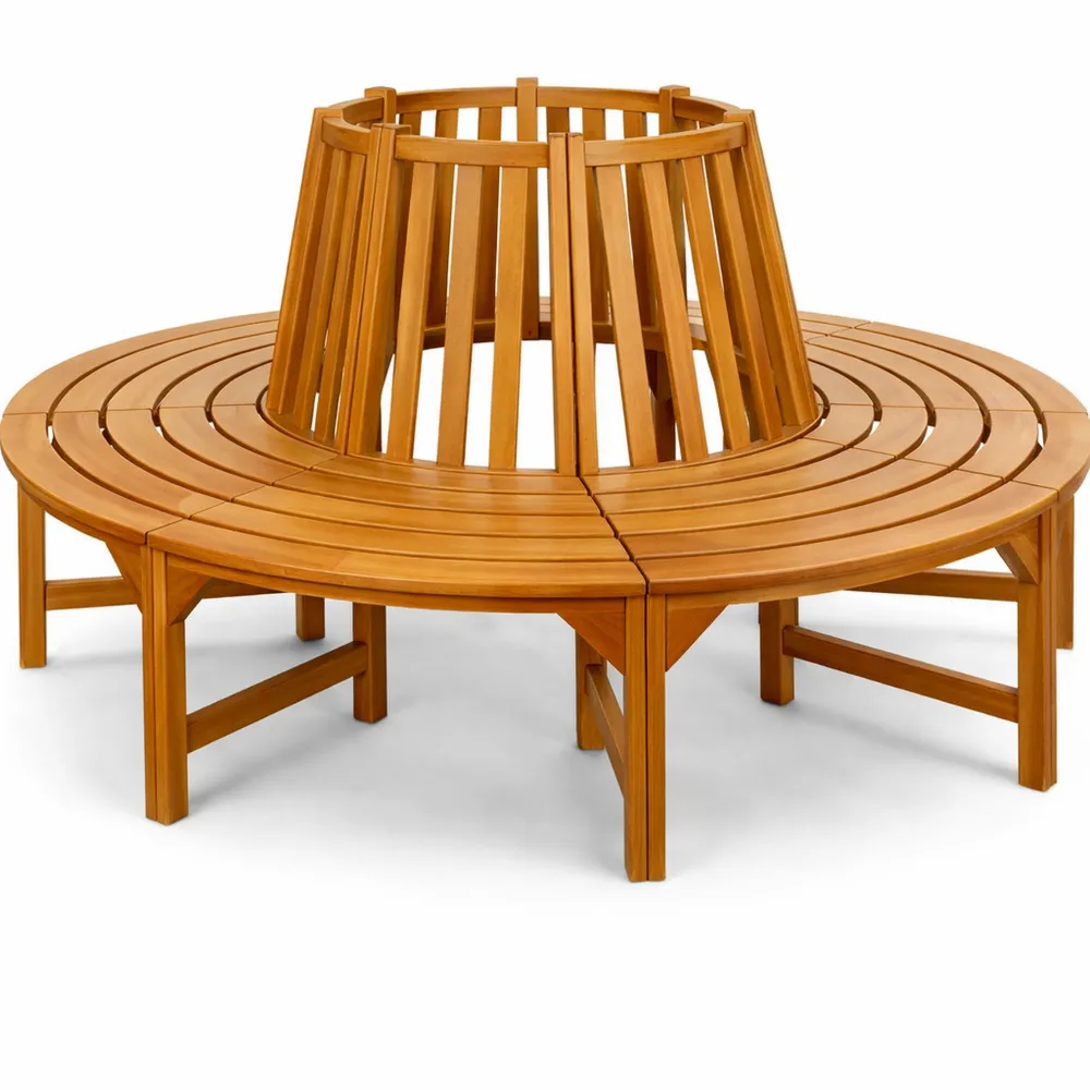 Rundbank aus Holz mit Rückenlehne für den Garten, wetterfest und bis 320 kg belastbar