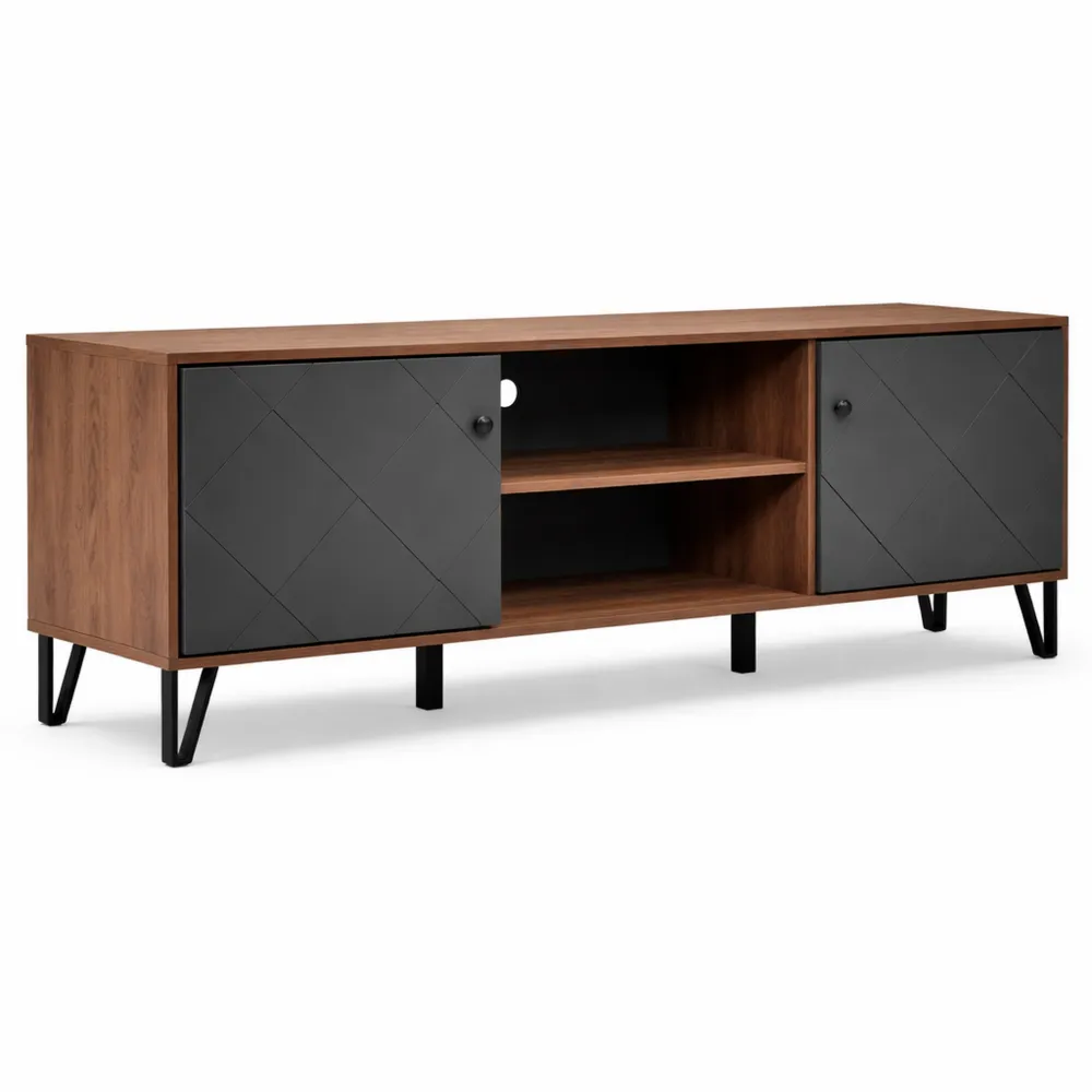 Moderner TV-Schrank in Grau/Eiche mit Rautenoptik und Soft-Close