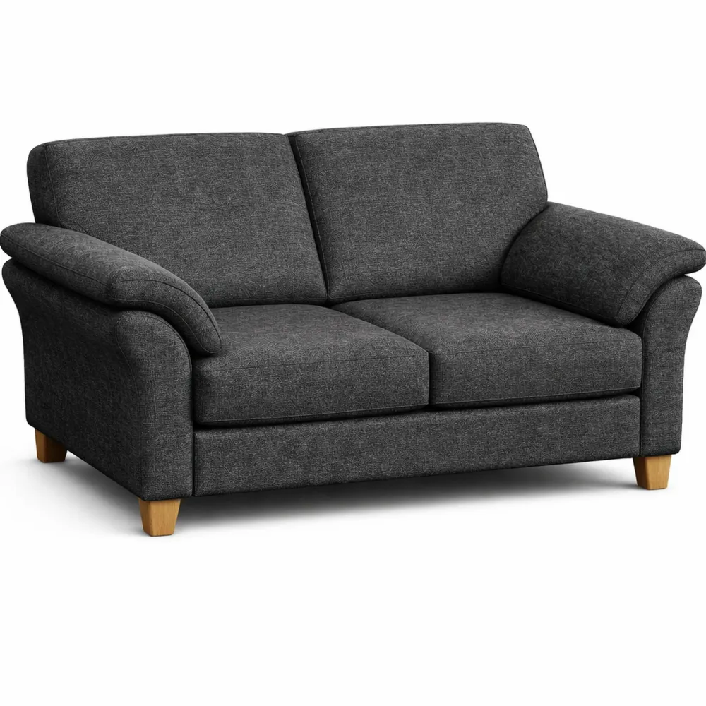 Gemütliches 2-Sitzer-Sofa im Landhausstil mit Federkern, Graues Flachgewebe