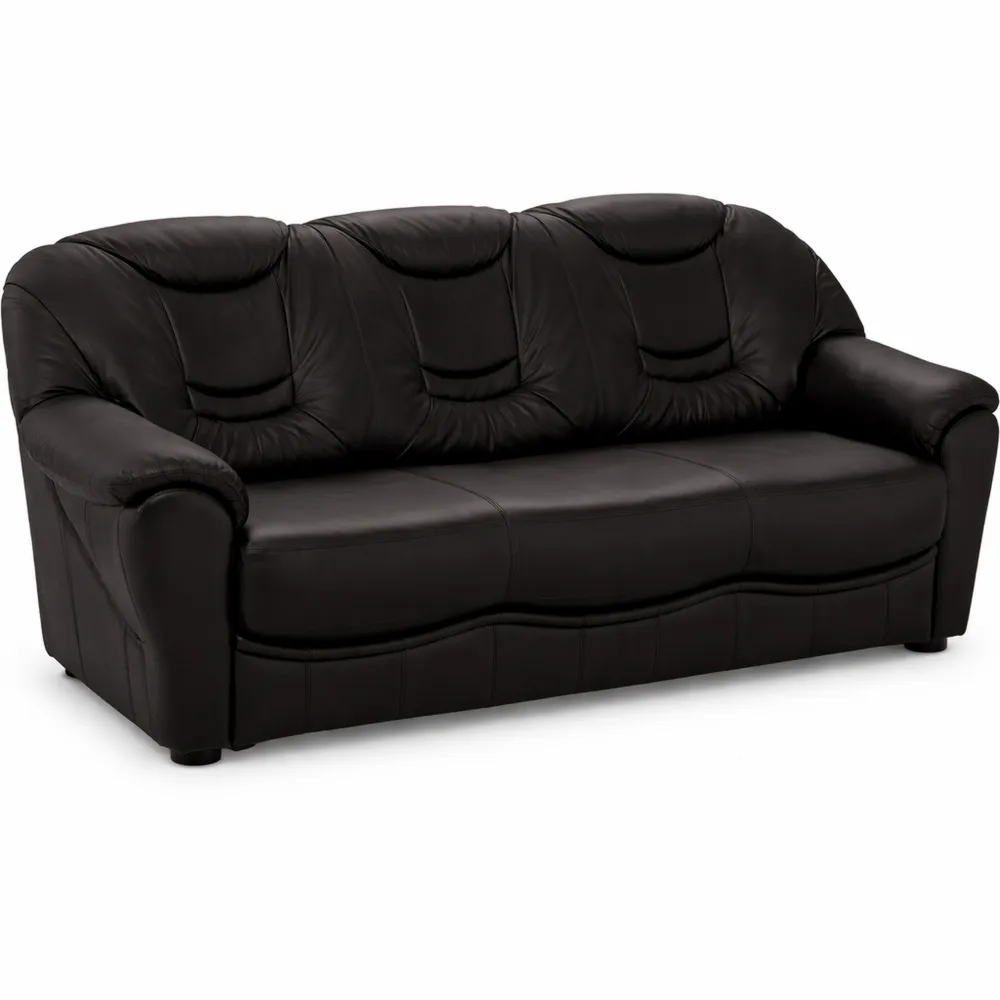 Bequeme 3-Sitzer Couch mit Federkern in Lederoptik, Schwarz