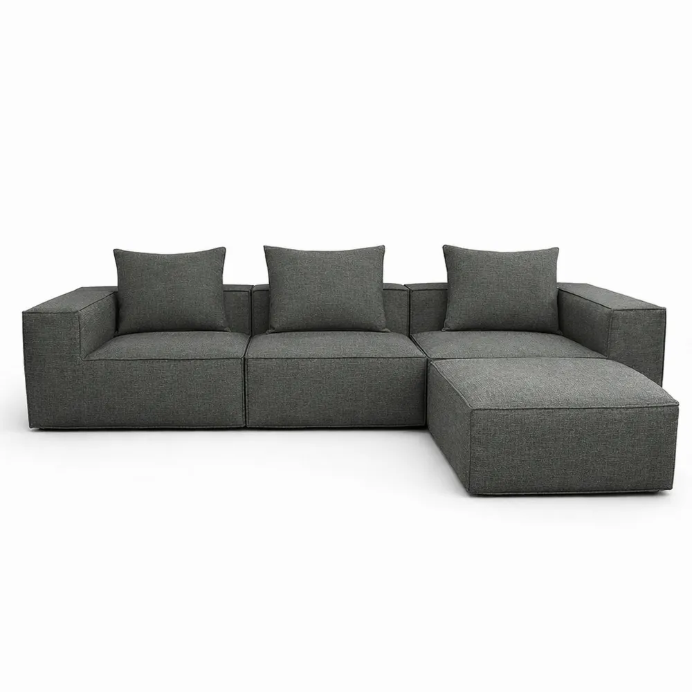 Modulares L-Sofa mit Ottomane, erweiterbar, Dunkelgrau