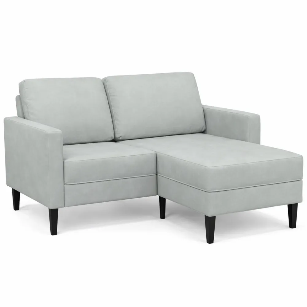 Modernes L-förmiges 2-Sitzer-Sofa mit Chaiselongue, Samt Hellgrau, 125 cm