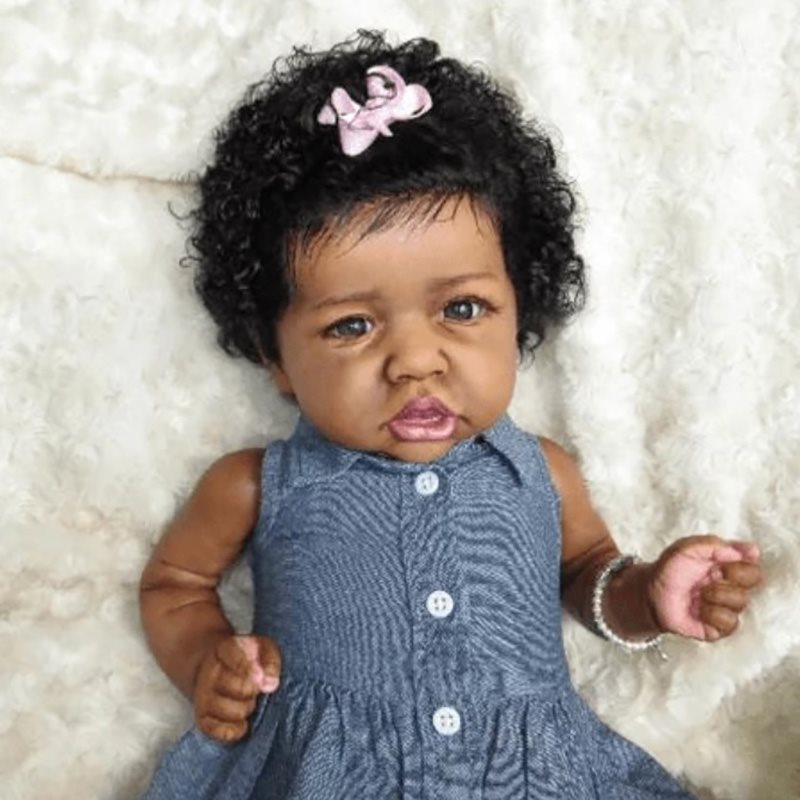 22'' Little Bristol Reborn Baby Doll Girl，Realistic African American Baby Doll