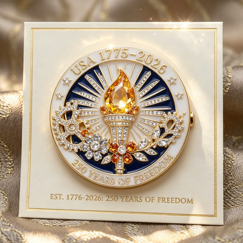USA 250th Anniversary Torch of Freedom Rhinestone Brooch Pin (1776–2026)
