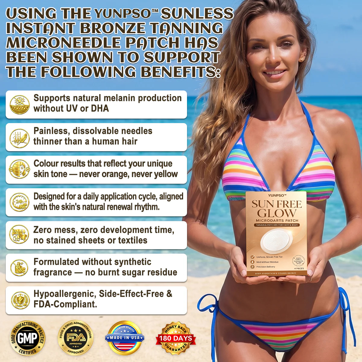 Official Store | ☀️☀️  Sunless Instant Bronze Tanning Microneedle Patch 🇺🇸 (Just once a day) Visible Bronze Glow in 7 Days ✅ No UV, No Orange, No Streaks, No DHA, No Mess.
