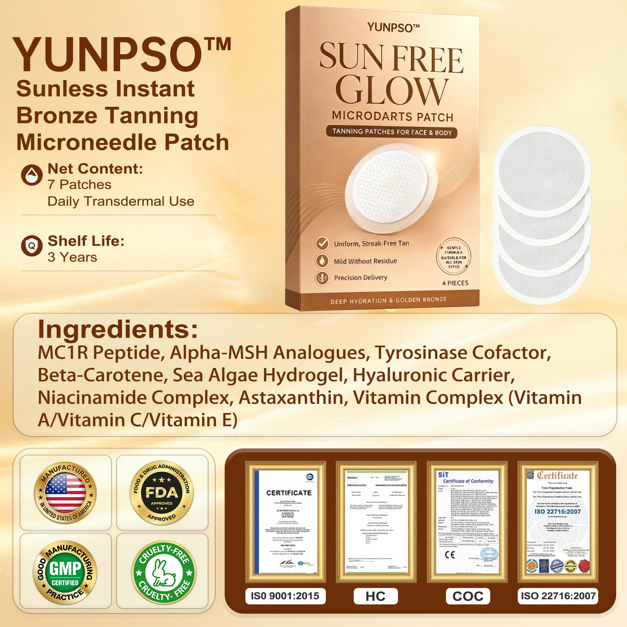 Official Store | ☀️☀️  Sunless Instant Bronze Tanning Microneedle Patch 🇺🇸 (Just once a day) Visible Bronze Glow in 7 Days ✅ No UV, No Orange, No Streaks, No DHA, No Mess.