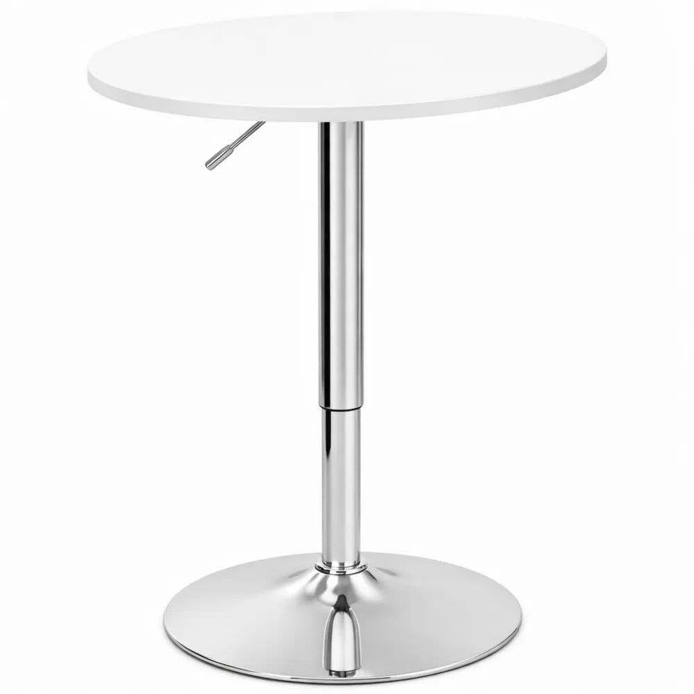Höhenverstellbarer Bistrotisch für Wohnzimmer und Küche, Partytisch 70-91 cm, MDF-Metall-Konstruktion, Weiß, 60x60x91 cm