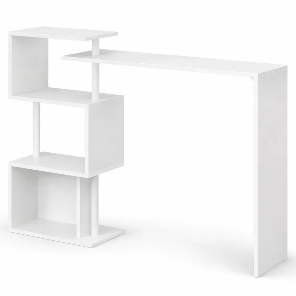 Drehbarer Bartisch mit 3 Ablagen, Metall und MDF, Weiß