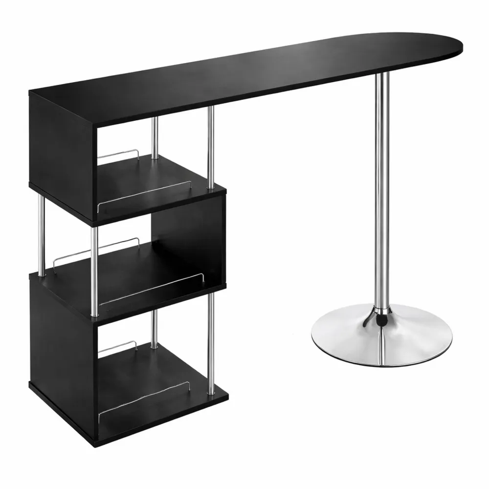 Bartisch mit Stauraum und Weinregal, Metall und Holz, ideal für Küche und Wohnzimmer