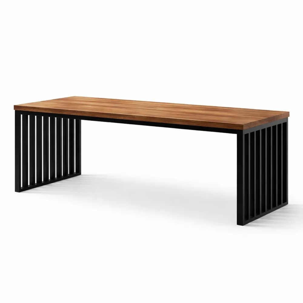 Großer rechteckiger Esstisch aus Holz und Metall, ideal für 6-8 Personen